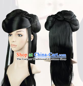 Chinese Ancient Goddess Hair Chignon Classical Dance Headdress Qin Dynasty Palace Princess Wigs Sheath