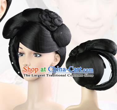 Chinese Tang Dynasty Court Woman Wigs Sheath Ancient Imperial Concubine Hair Chignon Classical Dance Hairpieces