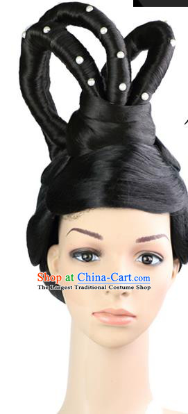 Chinese Classical Dance Hairpieces Tang Dynasty Court Woman Wigs Sheath Ancient Imperial Concubine Hair Chignon