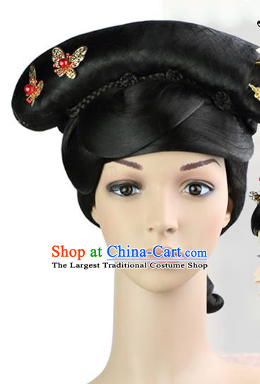 Chinese Classical Court Dance Hairpieces Qin Dynasty Manchu Palace Lady Wigs Sheath Ancient Imperial Concubine Hair Chignon