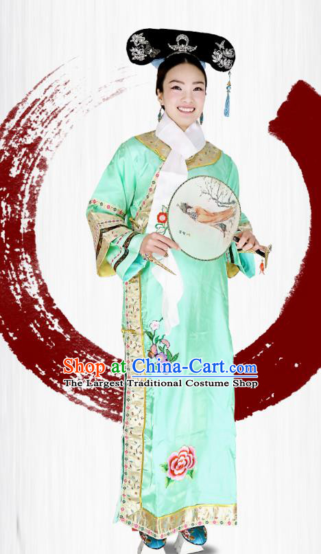 China Qing Dynasty Court Woman Clothing Ancient Imperial Concubine Garment Costume Drama Empresses in the Palace Zhen Huan Green Dress and Headpiece