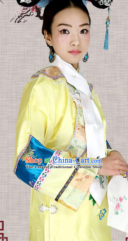 China Drama Empresses in the Palace Zhen Huan Yellow Dress Qing Dynasty Court Lady Clothing Ancient Imperial Concubine Garment Costume and Headwear