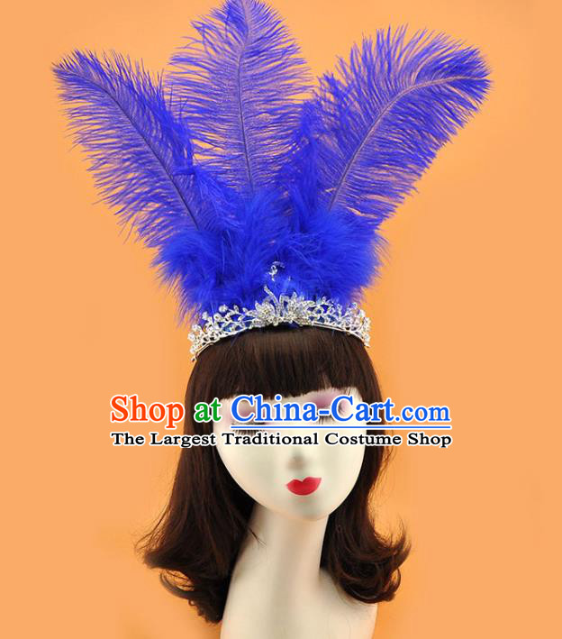 Top Halloween Fancy Ball Hair Clasp Gothic Bride Giant Headdress Cosplay Party Hair Accessories Brazilian Carnival Blue Feather Royal Crown