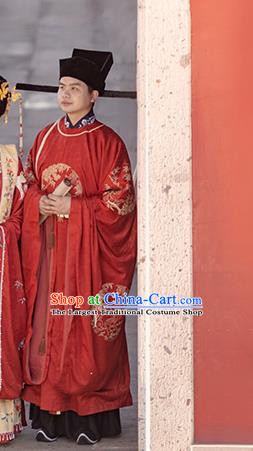 China Song Dynasty Wedding Apparels Traditional Red Hanfu Garments Ancient Official Robe Historical Clothing and Hat