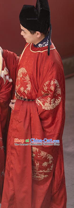 China Song Dynasty Wedding Apparels Traditional Red Hanfu Garments Ancient Official Robe Historical Clothing and Hat