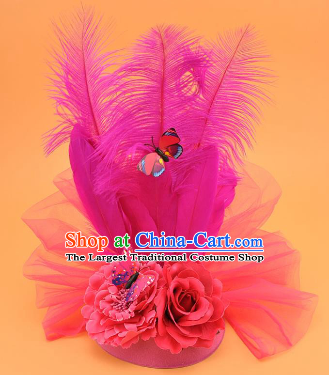Top Miami Rosy Feathers Headdress Cosplay Party Hair Accessories Brazilian Carnival Royal Crown Halloween Fancy Ball Hat