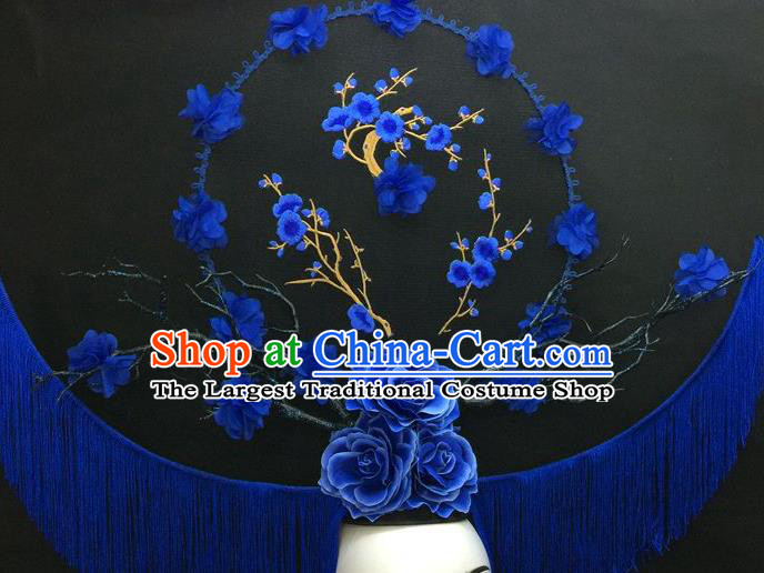 Chinese Handmade Fashion Show Giant Hair Crown Traditional Stage Court Embroidered Plum Top Hat Cheongsam Catwalks Deluxe Tassel Headwear