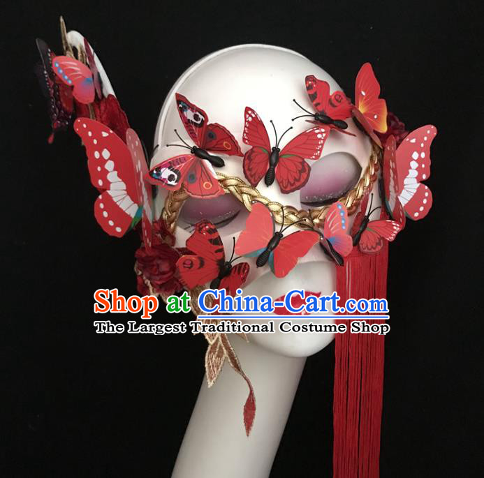 Handmade Costume Party Blinder Headpiece Brazil Carnival Tassel Face Mask Halloween Cosplay Show Red Butterfly Mask
