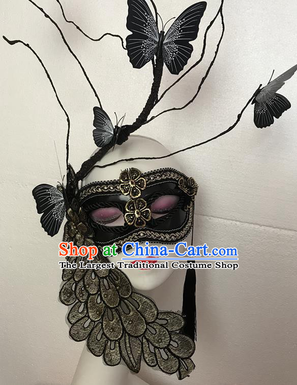 Handmade Halloween Cosplay Show Black Butterfly Mask Costume Party Blinder Headpiece Brazil Carnival Peacock Face Mask