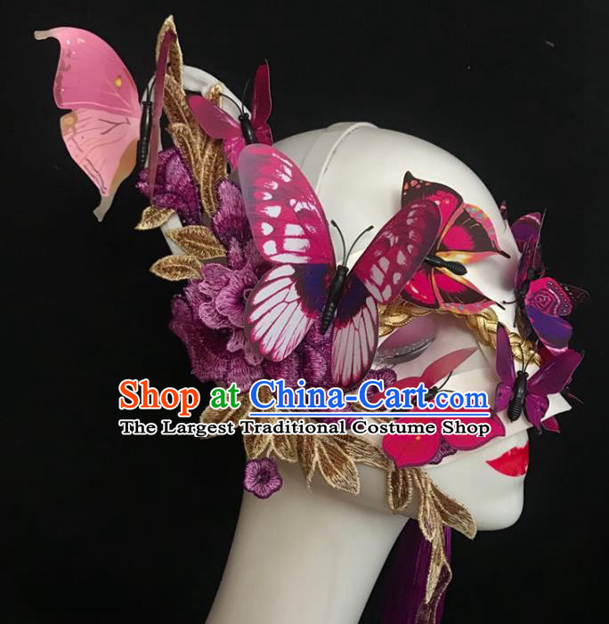 Handmade Brazil Carnival Purple Butterfly Mask Halloween Cosplay Show Face Mask Costume Party Tassel Blinder Headpiece
