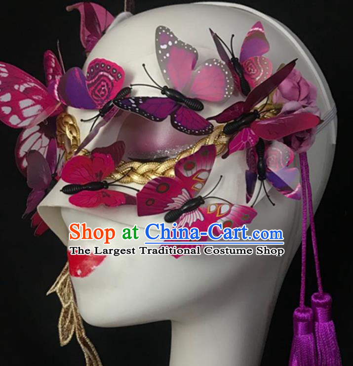 Handmade Brazil Carnival Purple Butterfly Mask Halloween Cosplay Show Face Mask Costume Party Tassel Blinder Headpiece