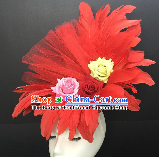 Top Cosplay Hair Accessories Catwalks Red Feather Royal Crown Halloween Party Top Hat Brazilian Carnival Headdress