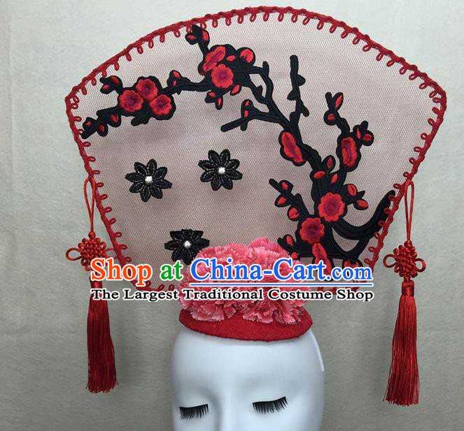 Chinese Handmade Fashion Show Giant Hair Crown Traditional Stage Court Embroidered Plum Top Hat Cheongsam Catwalks Deluxe Headwear