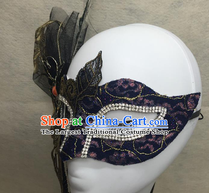 Handmade Costume Party Blinder Headpiece Rio Carnival Lace Face Mask Halloween Cosplay Navy Mask