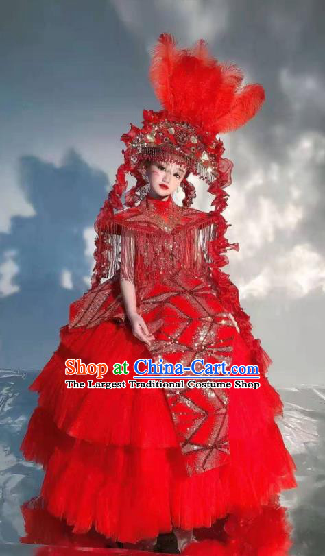 Top Baroque Top Hat Brazil Parade Headdress Halloween Cosplay Hair Accessories Catwalks Red Feather Royal Crown
