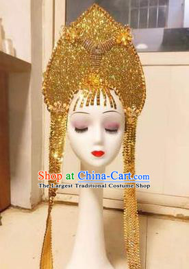Top Catwalks Golden Royal Crown Baroque Bride Hat Brazil Parade Headdress Halloween Cosplay Queen Hair Accessories
