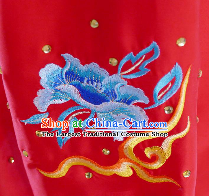 Top Chinese Kung Fu Performance Garment Costumes Tai Chi Training Embroidered Phoenix Red Uniforms Martial Arts Competition Clothing