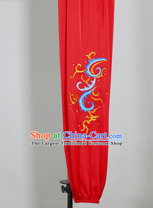 Top Chinese Kung Fu Performance Garment Costumes Tai Chi Training Embroidered Phoenix Red Uniforms Martial Arts Competition Clothing