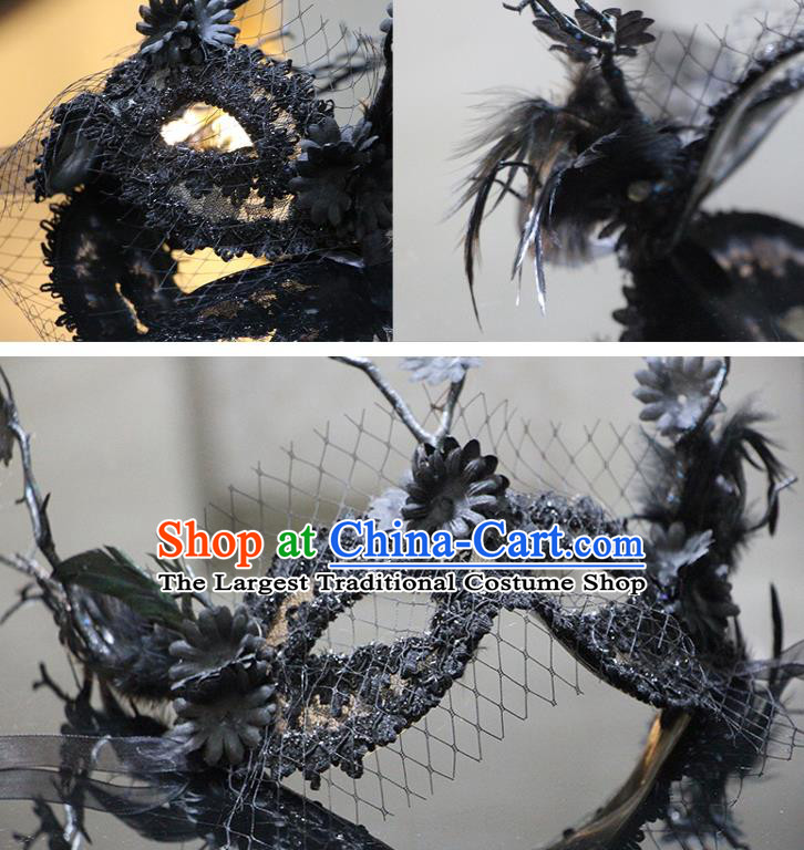 Handmade Brazil Carnival Mask Halloween Cosplay Face Mask Costume Party Black Lace Blinder Gothic Headpiece