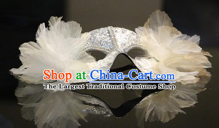 Handmade Costume Party White Sequins Blinder Gothic Princess Headpiece Brazil Carnival Mask Halloween Cosplay Face Mask