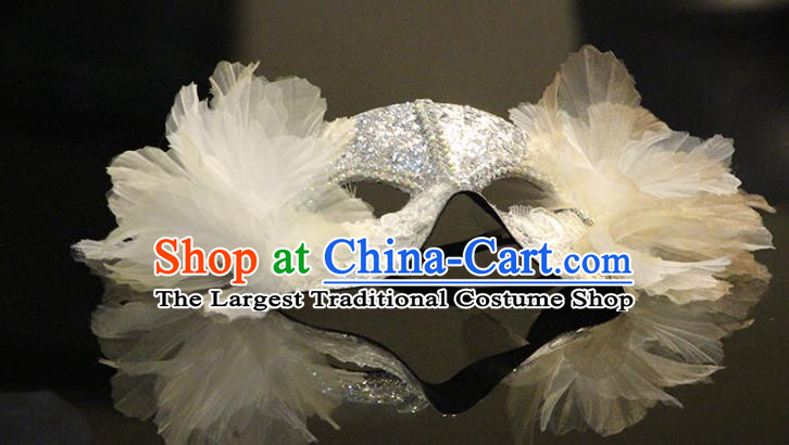 Handmade Costume Party White Sequins Blinder Gothic Princess Headpiece Brazil Carnival Mask Halloween Cosplay Face Mask