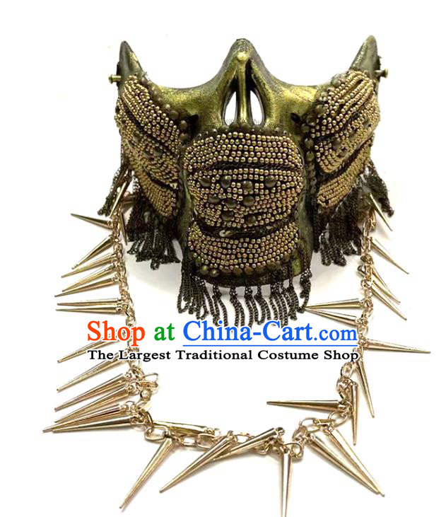 Handmade Brazil Carnival Golden Mask Halloween Cosplay Tassel Face Mask Costume Party Gothic Rivet Headpiece