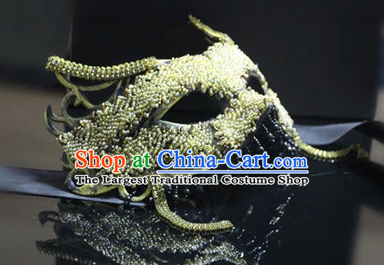 Handmade Halloween Cosplay Golden Beads Face Mask Costume Party Blinder Baroque Queen Headpiece Brazil Carnival Mask