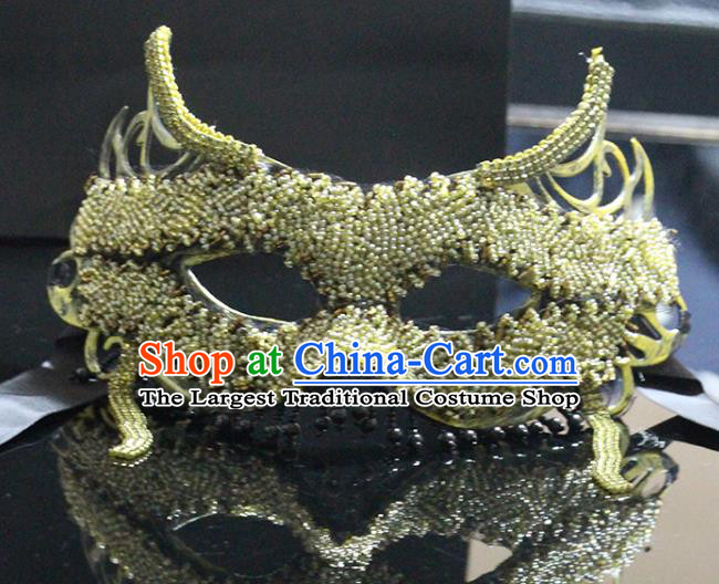 Handmade Halloween Cosplay Golden Beads Face Mask Costume Party Blinder Baroque Queen Headpiece Brazil Carnival Mask