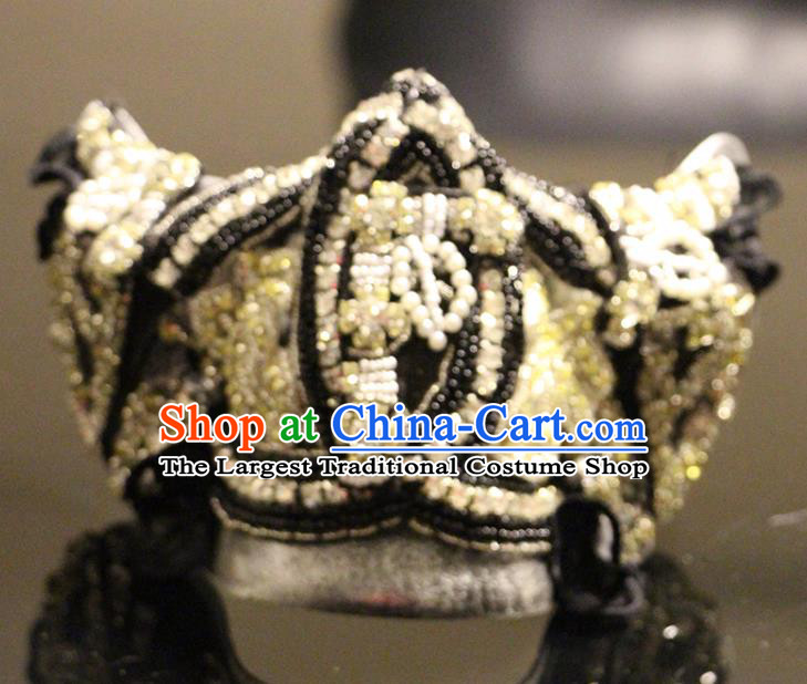 Handmade Costume Party Gothic Black Beads Headpiece Brazil Carnival Mask Halloween Cosplay Crystal Face Mask