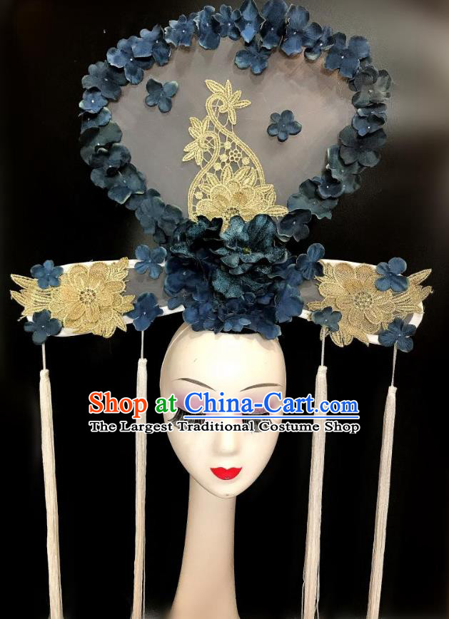 China Qipao Show Flowers Hair Crown Court Tassel Hair Clasp Catwalks Deluxe Headdress Handmade Bride Fashion Headwear