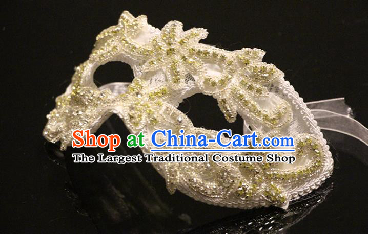 Handmade Halloween Cosplay Sequins Face Mask Costume Party Gothic Headpiece Brazil Carnival White Mask