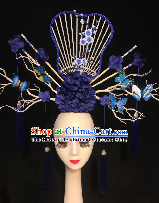 China Handmade Bride Headwear Stage Show Hair Crown Court Fan Tassel Hair Clasp Qipao Catwalks Fashion Deluxe Headdress
