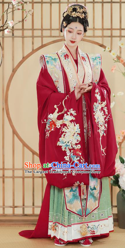 China Traditional Song Dynasty Empress Wedding Historical Clothing Ancient Court Bride Embroidered Hanfu Dress Garments Full Set