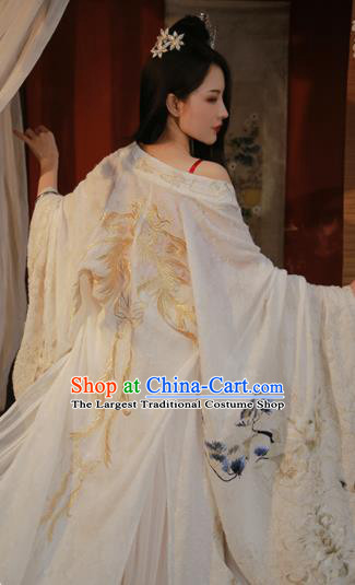 China Ancient Imperial Concubine Historical Clothing Tang Dynasty Court Female Embroidered White Hanfu Dress Garments
