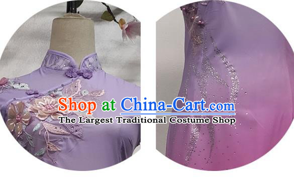 Top Chinese Woman Solo Dance Garment Costume Traditional Umbrella Dance Clothing Classical Dance Lilac Dress