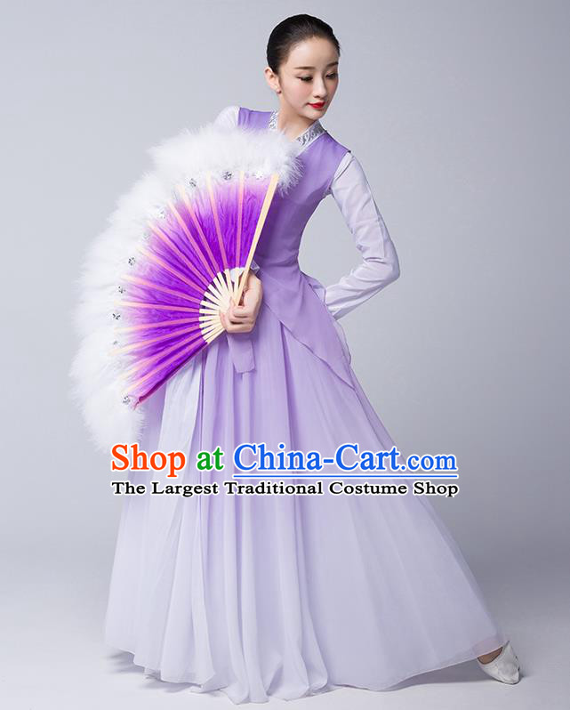 China Korean Nationality Folk Dance Clothing Ethnic Stage Performance Garments Korea Dance Lilac Dress