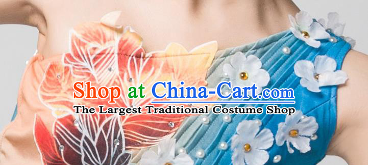 China Yunnan Ethnic Stage Performance Garments Peacock Dance Blue Dress Dai Nationality Folk Dance Clothing