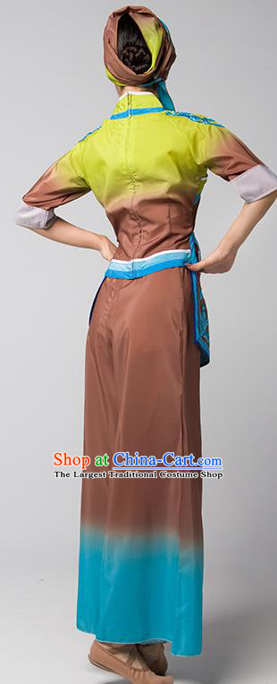 China Jiaozhou Yangko Group Dance Brown Uniforms Fan Dance Performance Garment Costume Folk Dance Clothing