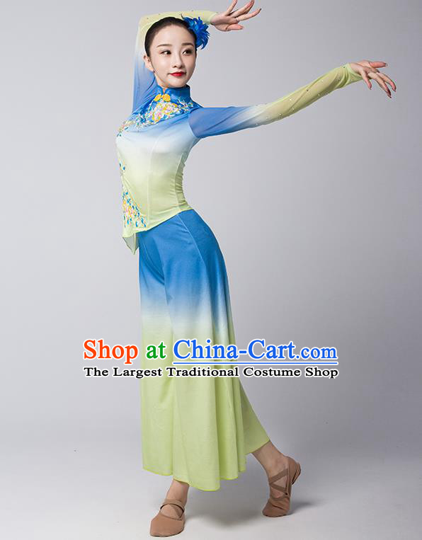 China Folk Dance Clothing Jiaozhou Yangko Group Dance Uniforms Fan Dance Performance Garment Costume