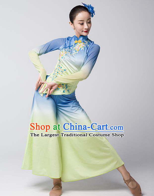 China Folk Dance Clothing Jiaozhou Yangko Group Dance Uniforms Fan Dance Performance Garment Costume