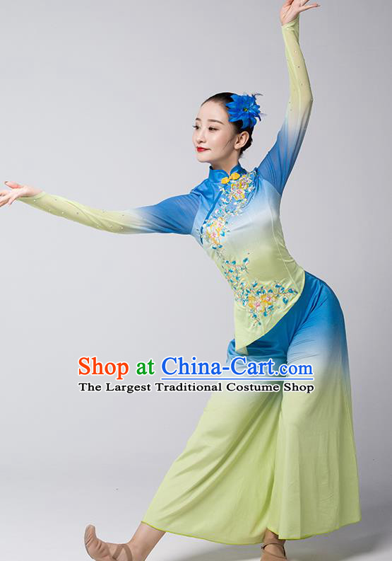 China Folk Dance Clothing Jiaozhou Yangko Group Dance Uniforms Fan Dance Performance Garment Costume