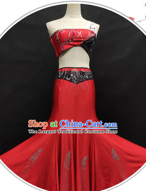 China Dai Nationality Folk Dance Clothing Yunnan Ethnic Stage Performance Garments Peacock Dance Red Dress