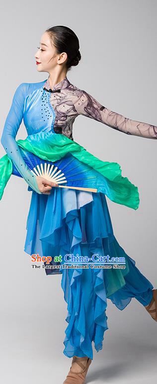 China Fan Dance Group Dance Garment Costume Folk Dance Clothing Jiaozhou Yangko Performance Blue Uniforms