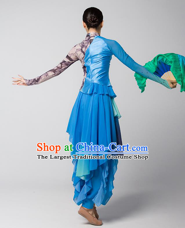 China Fan Dance Group Dance Garment Costume Folk Dance Clothing Jiaozhou Yangko Performance Blue Uniforms