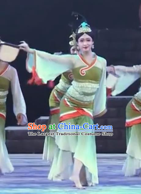 Top Chinese Woman Group Dance Garment Costume Traditional Stage Performance Cai Wei Clothing Classical Dance Green Dress
