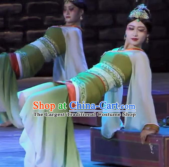 Top Chinese Woman Group Dance Garment Costume Traditional Stage Performance Cai Wei Clothing Classical Dance Green Dress