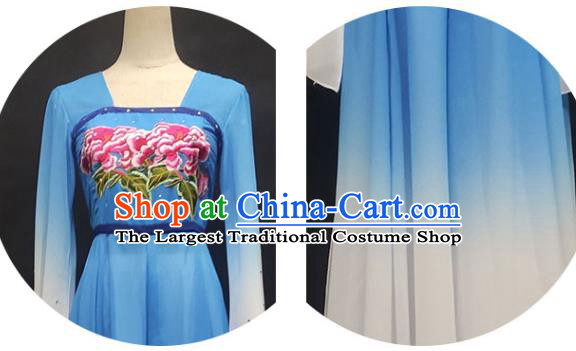 Top Chinese Classical Dance Blue Dress Woman Group Dance Garment Costume Traditional Fan Dance Stage Performance Clothing