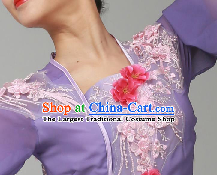 Top Chinese Woman Group Dance Garment Costume Traditional Umbrella Dance Stage Performance Clothing Classical Dance Purple Dress