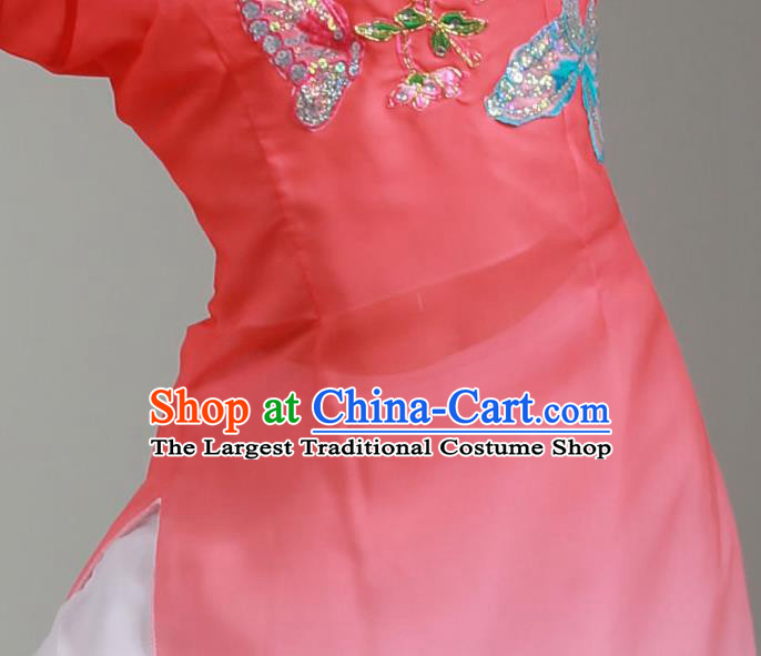 China Jiaozhou Yangko Performance Red Uniforms Fan Dance Group Dance Garment Costume Folk Dance Clothing