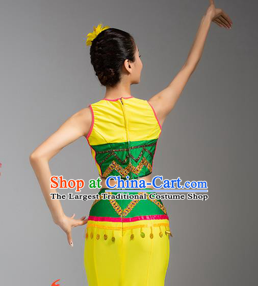 China Dai Nationality Stage Performance Clothing Yunnan Ethnic Dance Garments Minority Peacock Dance Yellow Dress